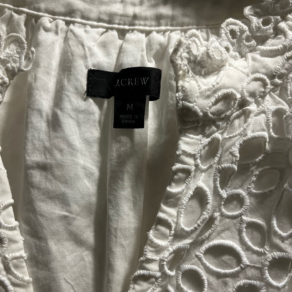 J. Crew White Tiered Popover Dress Embroidered Eyelet Size M - Picture 3 of 5